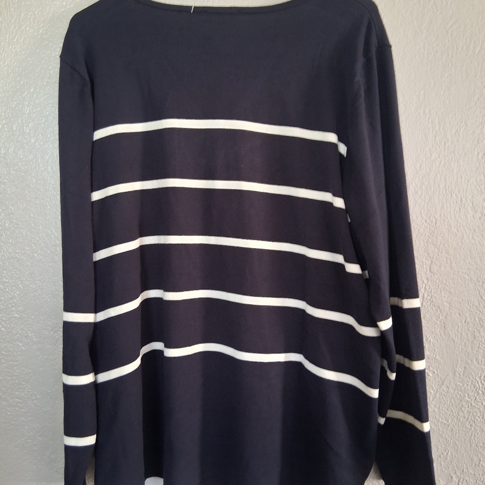 Chico's NWT  Ember Stripe Floral Embroidered Popover V Neck Sweater 4/XXL - Picture 6 of 6
